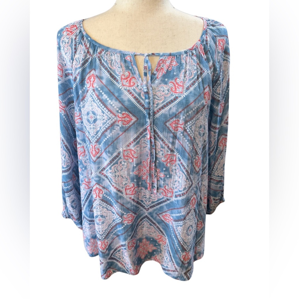 Fred David Blue and Pink Patterned Blouse
